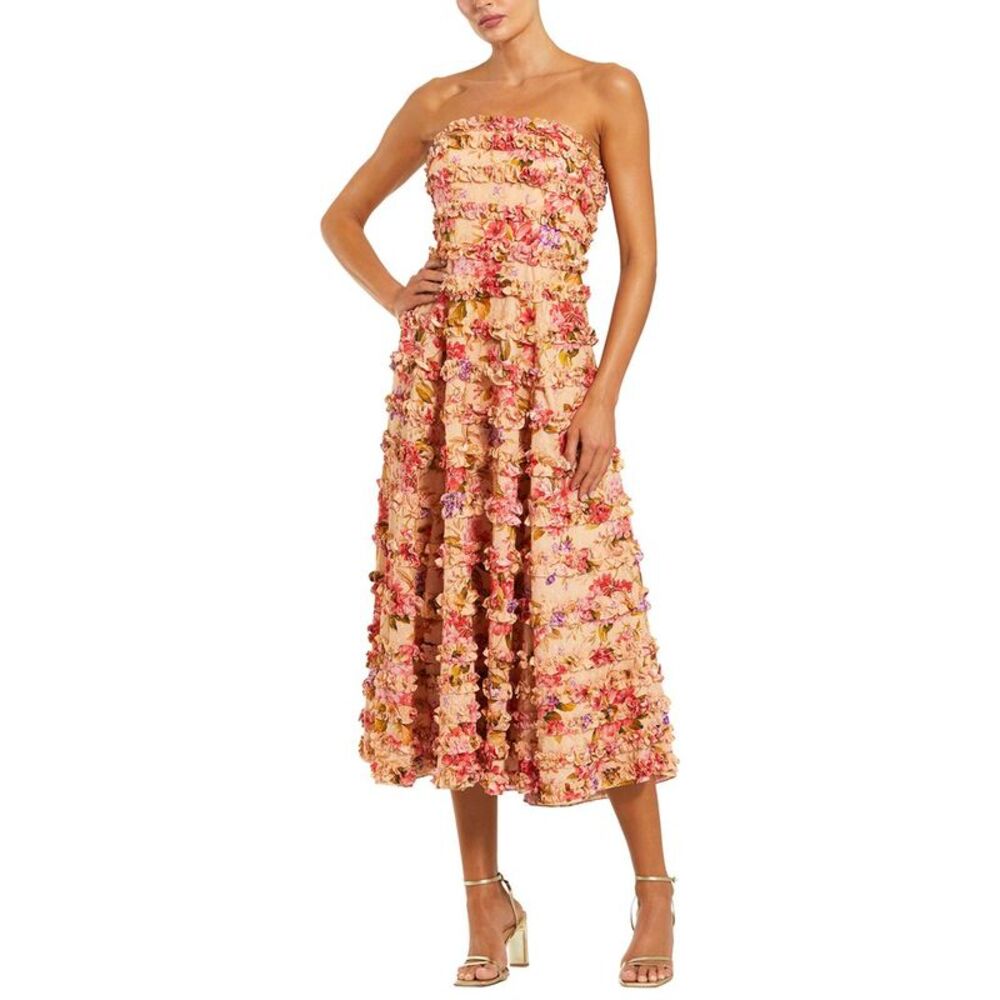 Mac Duggal Womens  Ruffle Strapless Midi Dress, Pink